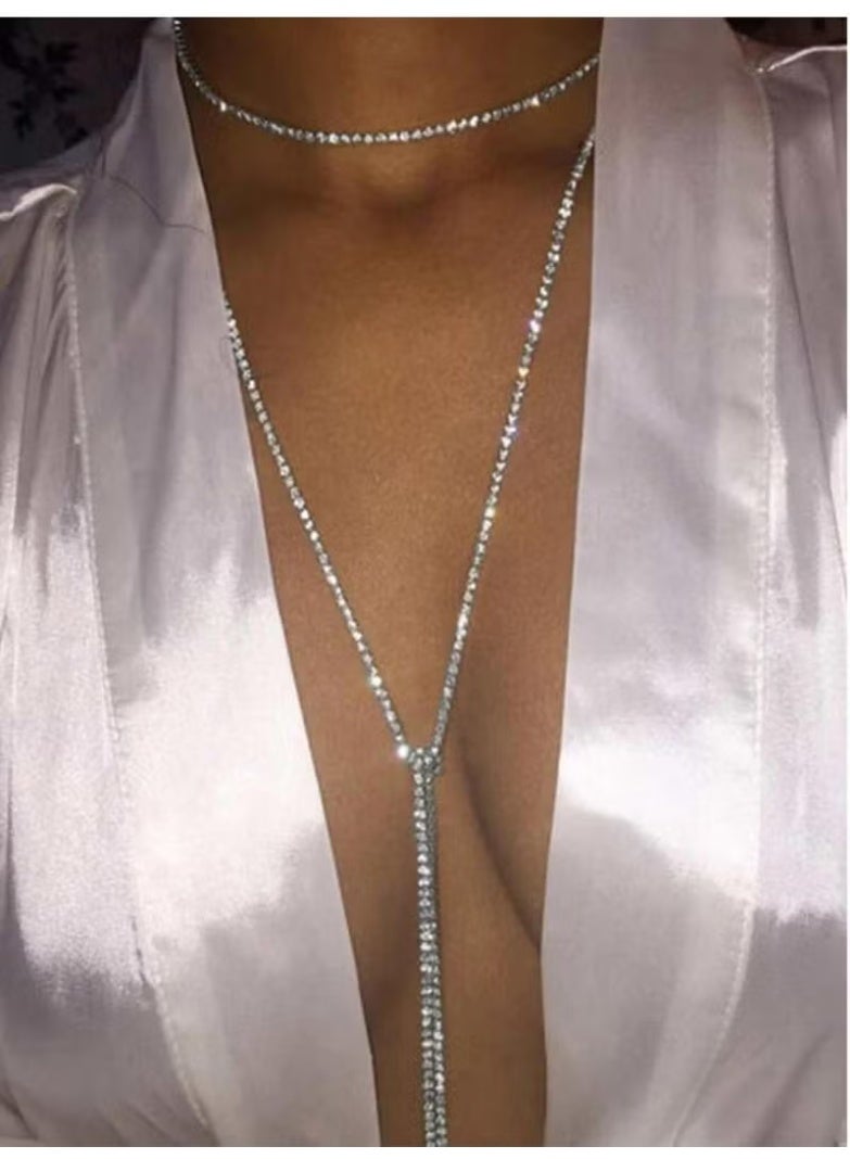 Bahels Silver Color Crystal Stone Rhinestone Necklace - Image 1
